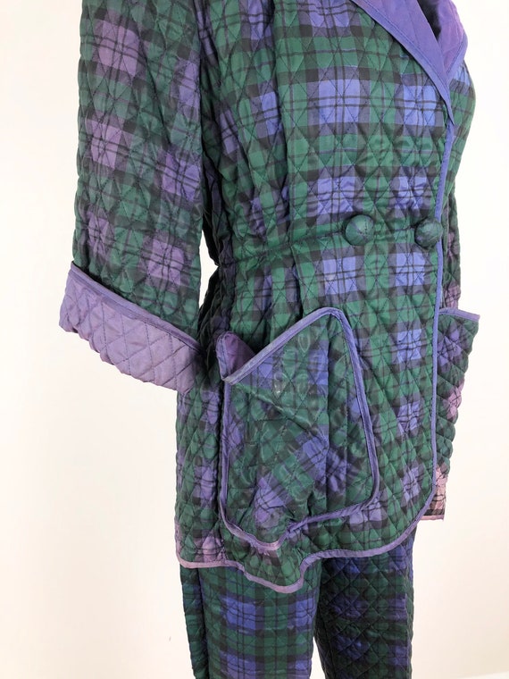 1950s Quilted Plaid Lounge Two Piece Peplum Jacke… - image 6