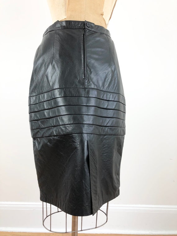 1980s Black Leather Pencil Skirt M - image 4