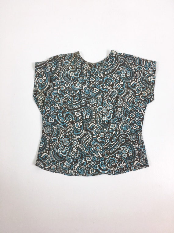 1940s Paisley Floral Print Cold Rayon Short Sleeve