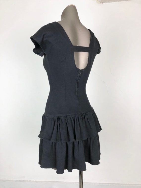 1980s Black Cotton Jersey Open Back Mini Dress S - image 9