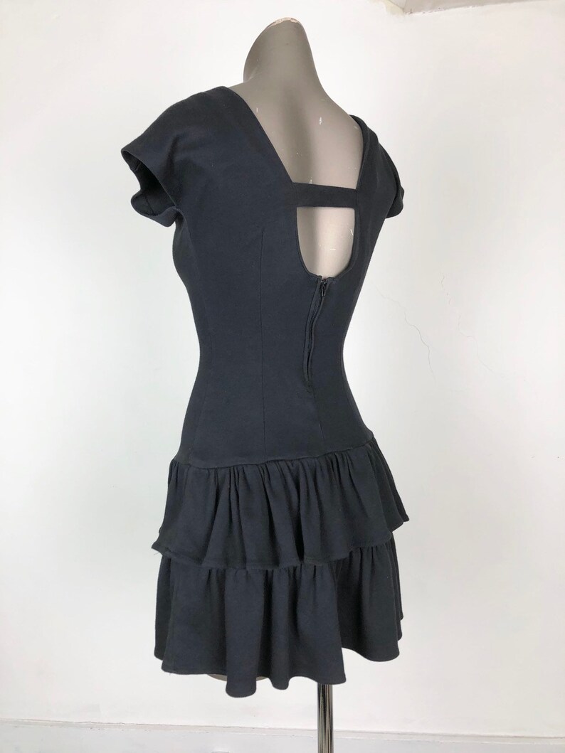 1980s Black Cotton Jersey Open Back Mini Dress S image 9