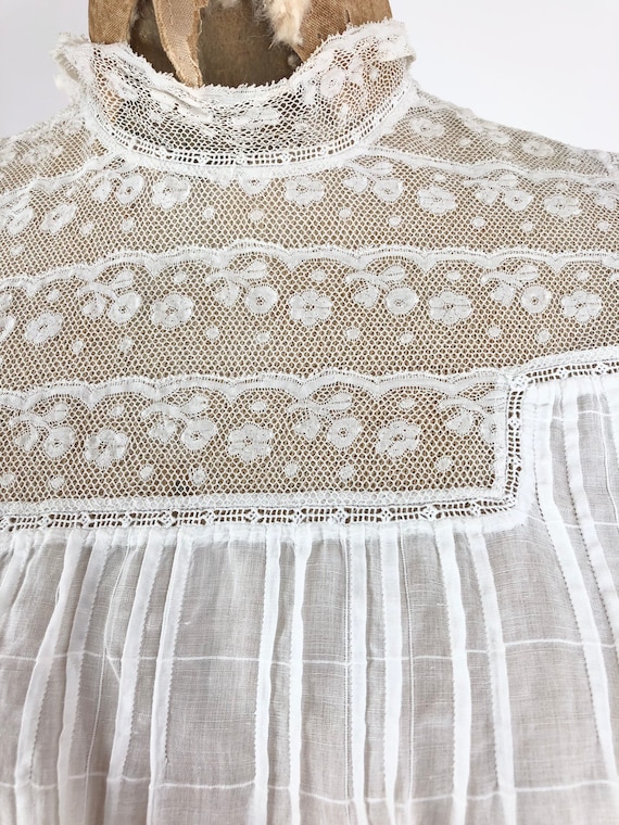 Antique Edwardian Lace White Cotton Blouse S - image 2