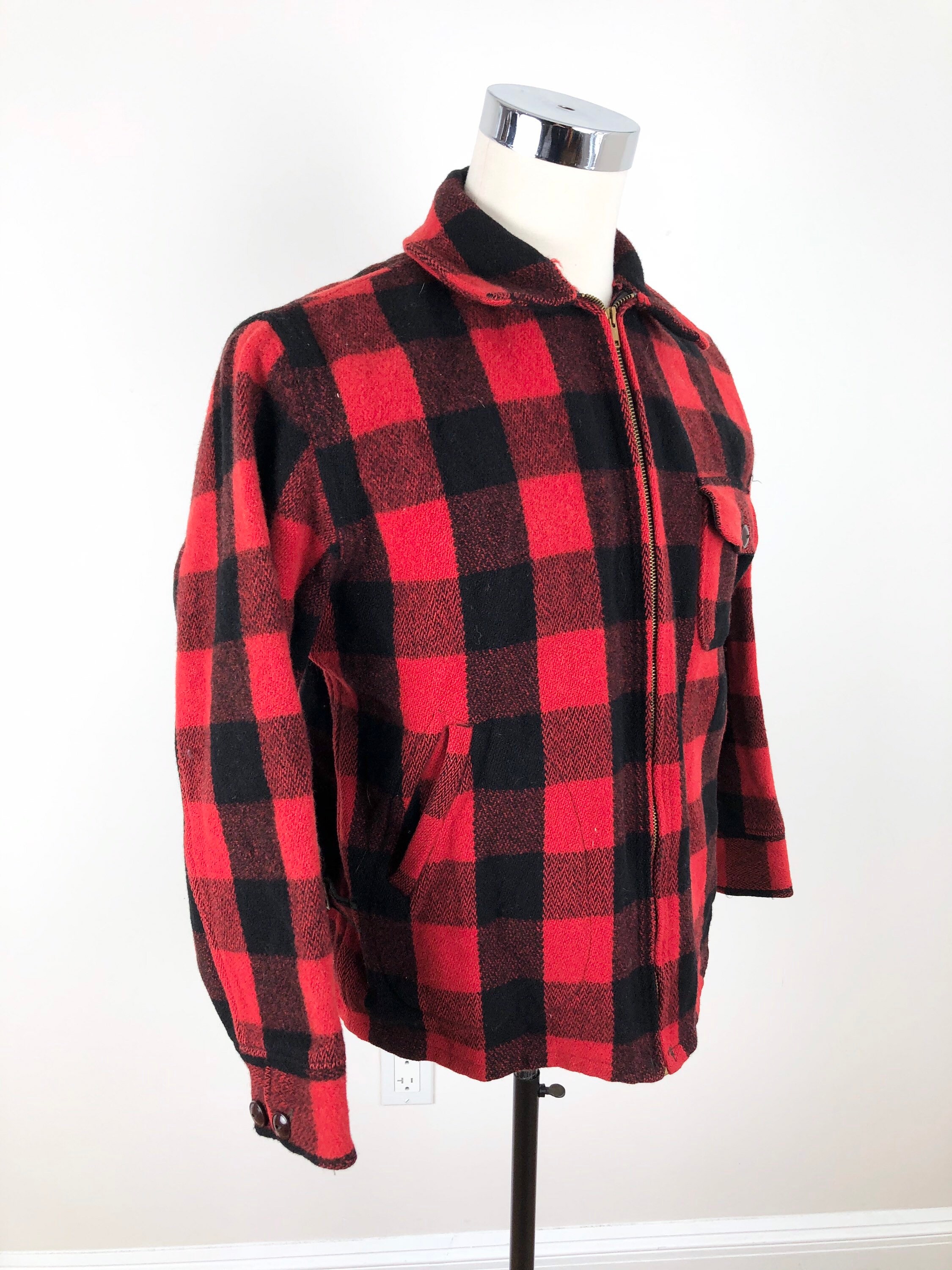 1940s Woolrich Buffalo Plaid Wool Zip Jacket M Etsy