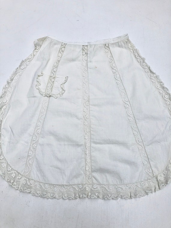 Antique Victorian White Lace Cotton Apron - image 4