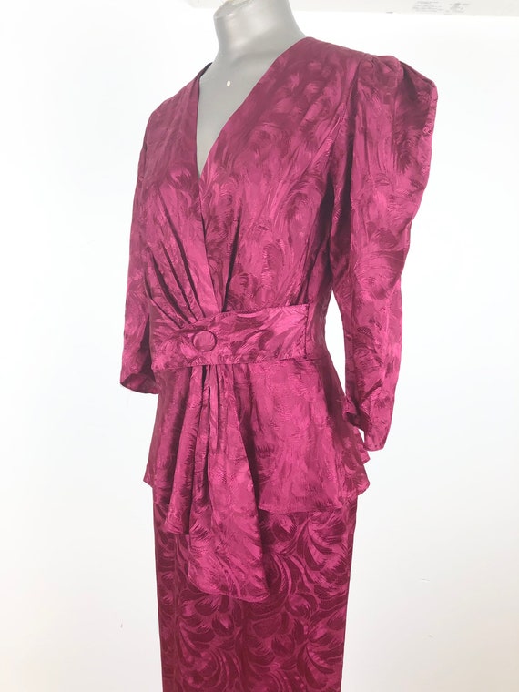 1980s Raspberry Brocade 40’s Style Skirt Suit Set… - image 2