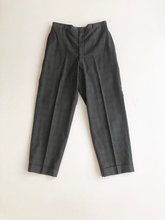1950’s Charcoal Plaid Wool Trousers 28” Waist