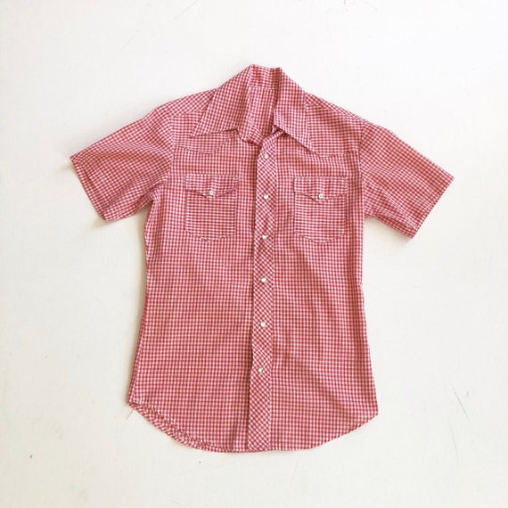 1960’s Red Gingham Western Short Sleeve Shirt M - image 1
