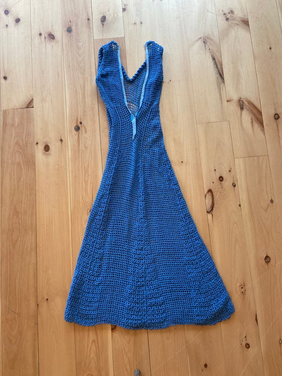 Incredible 1970s Periwinkle Blue Crocheted Maxi D… - image 3