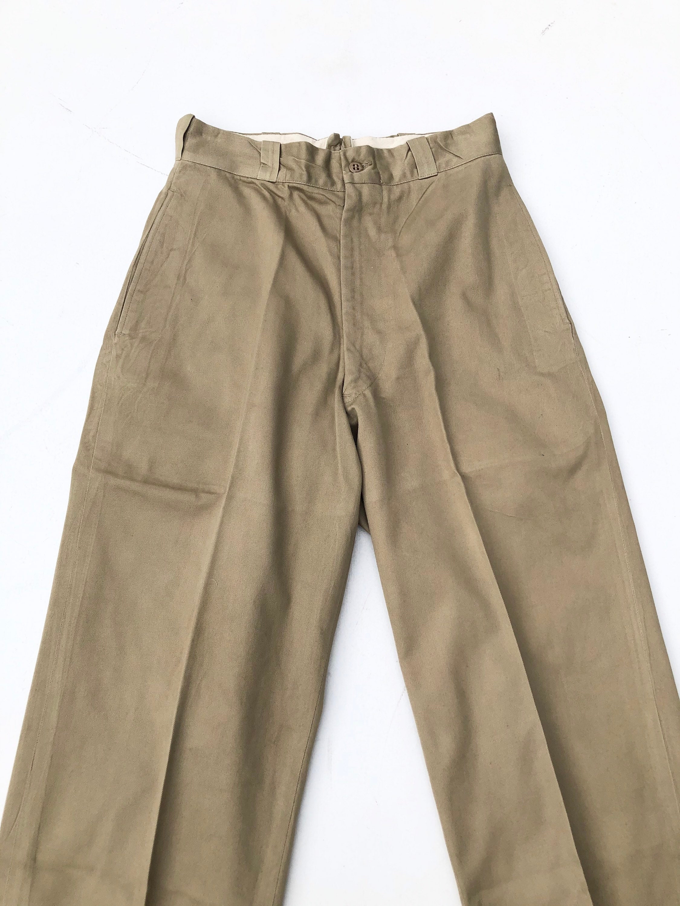 1950s Khaki Cotton Military High Waist Uniform Pants 25 Etsy