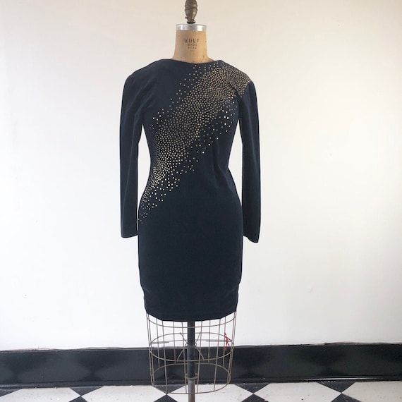 Super Hot 80’s Black Velvet Body Con Mini Dress M