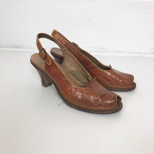 GORGE 1940s Alligator Slingback Peep Toe Pumps 9 image 2