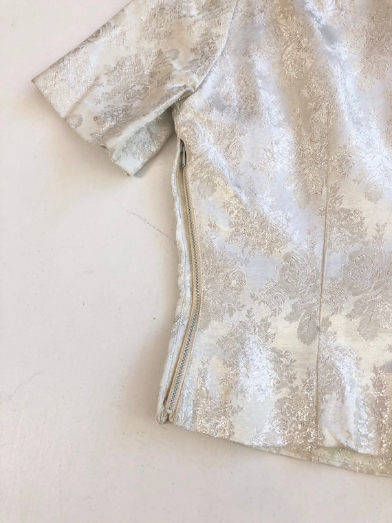 1950’s Silver Lame Brocade Blouse S - image 6
