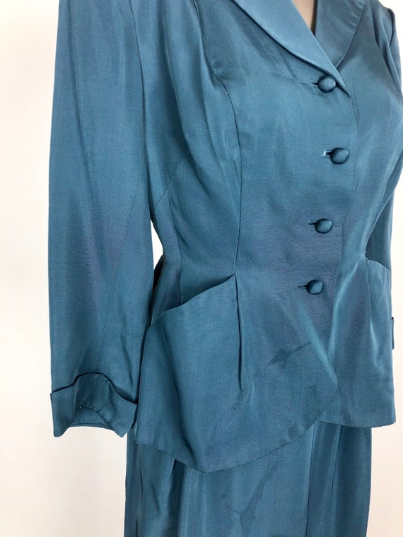 Amazing 1940’s Teal Rayon Skirt Suit From Finland… - image 4