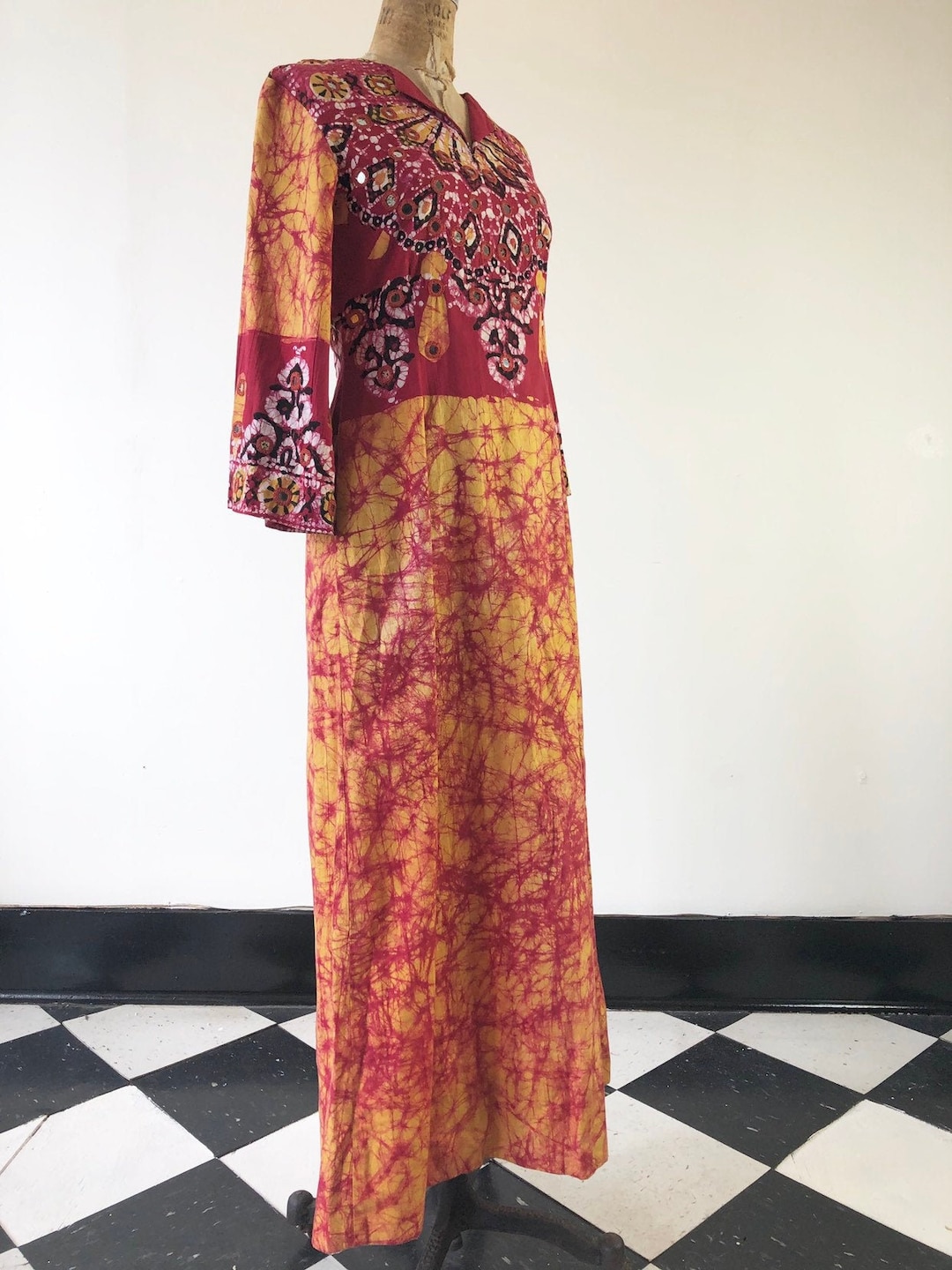 Ramona Rull 1970’s Mirrored Batik Cotton Maxi Dress S M - Etsy