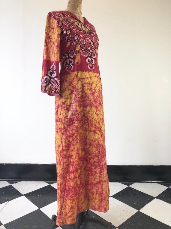 Ramona Rull 1970’s Mirrored Batik Cotton Maxi Dres