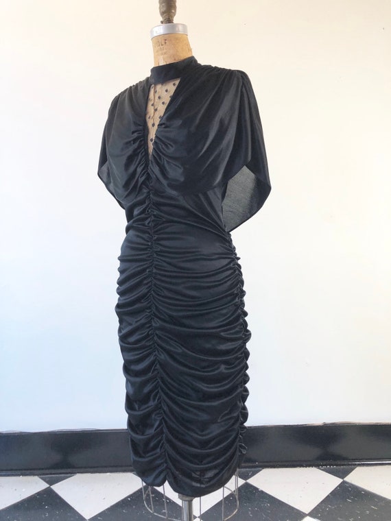 DEADLY 1970’s Ruched Black Body Con Dress M