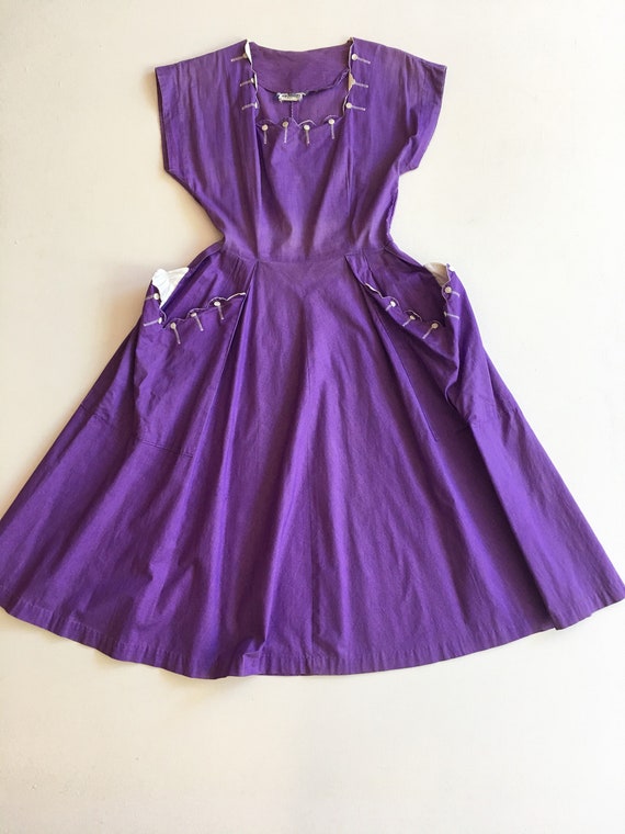 Adorable 1950s Purple Cotton Day Dress S