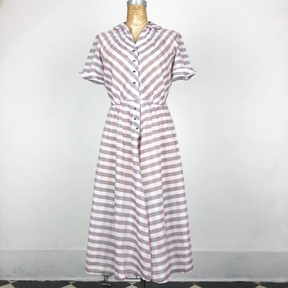 CUTE 1950’s Sheer Pink and Grey Gingham Dress M - image 2