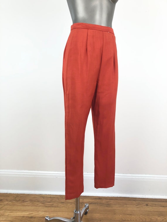 1960s Orange High Waist Side Zip Silk Cigarette Pants 25