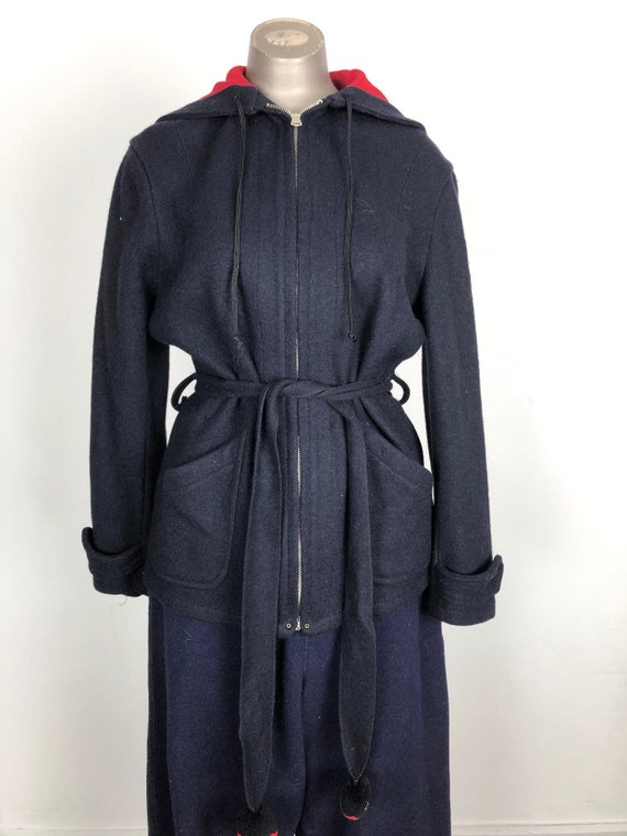 Amazing 1940s Navy Wool Ski Hoodie Suit Set S