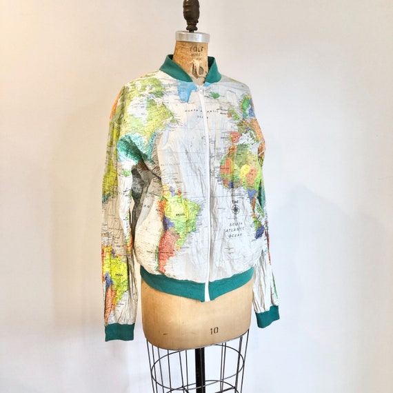 1980s Wearin’ The World Map Print Tyvek Bomber Jac