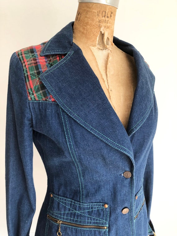 CUTE! 1970s French Dressing Co Plaid Denim Jacket… - image 2