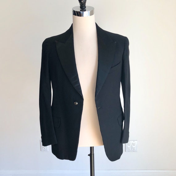 1920s Black Wool Tuxedo Jacket with Silk Lapels S - image 2