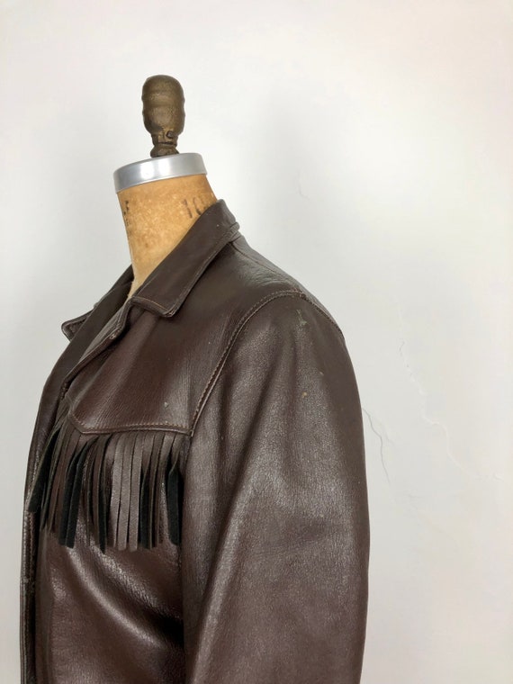 1950s Dark Brown Leather Fringe Western Jacket M - image 3
