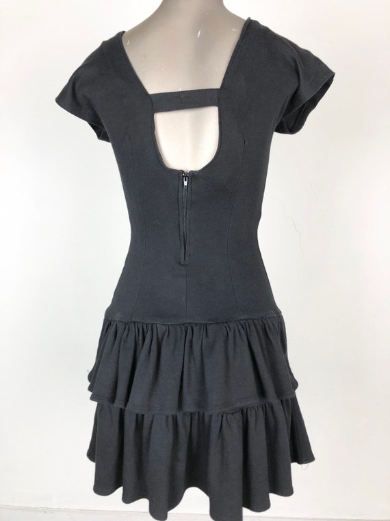 1980s Black Cotton Jersey Open Back Mini Dress S - image 6
