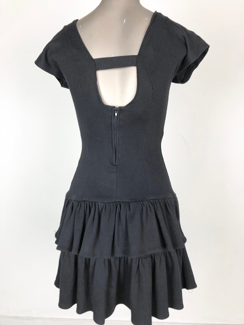 1980s Black Cotton Jersey Open Back Mini Dress S image 6