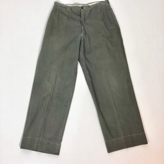 1940s Grey Button Fly Sanforized Cotton Trousers 3