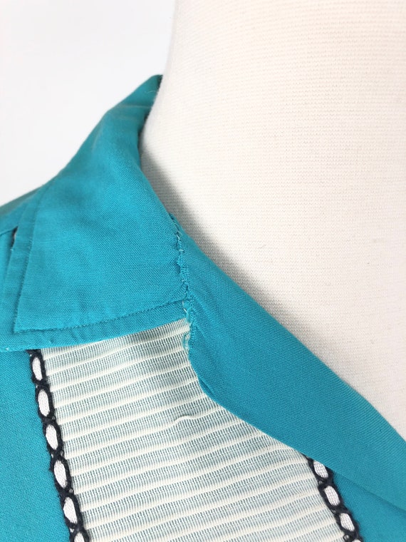 1950s Turquoise Rayon Short Sleeve Loop Collar Sh… - image 10