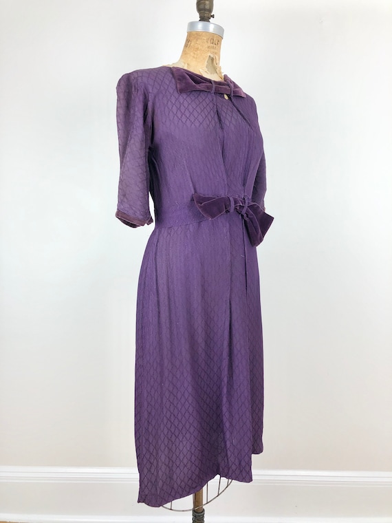 Sweet 1930’s Purple Rayon Velvet Bow Dress S