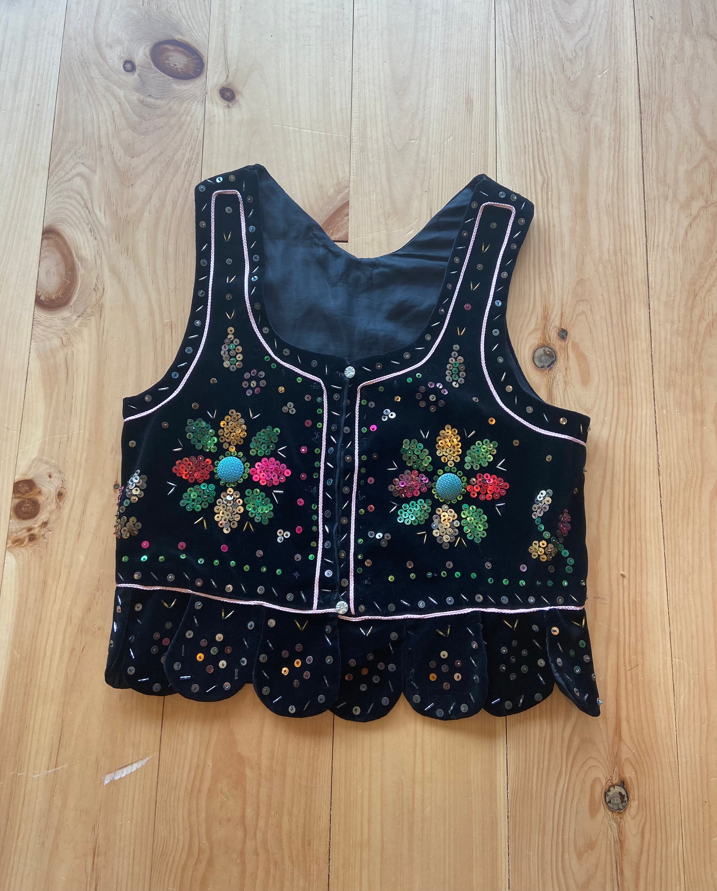 Vintage 1940s Polish Black Velvet Sequined Vest L - Etsy