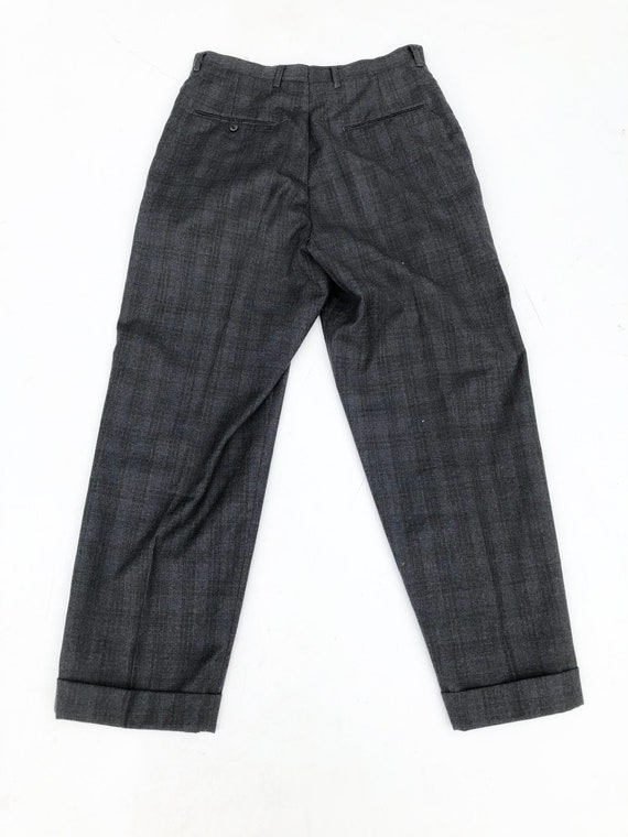 1960s Charcoal Plaid Wool Trousers 30” - image 5