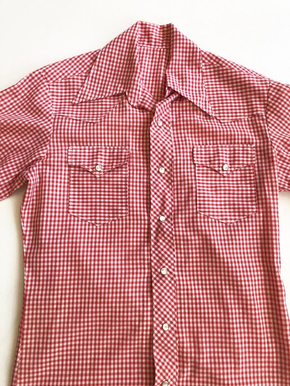 1960’s Red Gingham Western Short Sleeve Shirt M - image 2