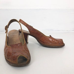 GORGE 1940s Alligator Slingback Peep Toe Pumps 9 image 3