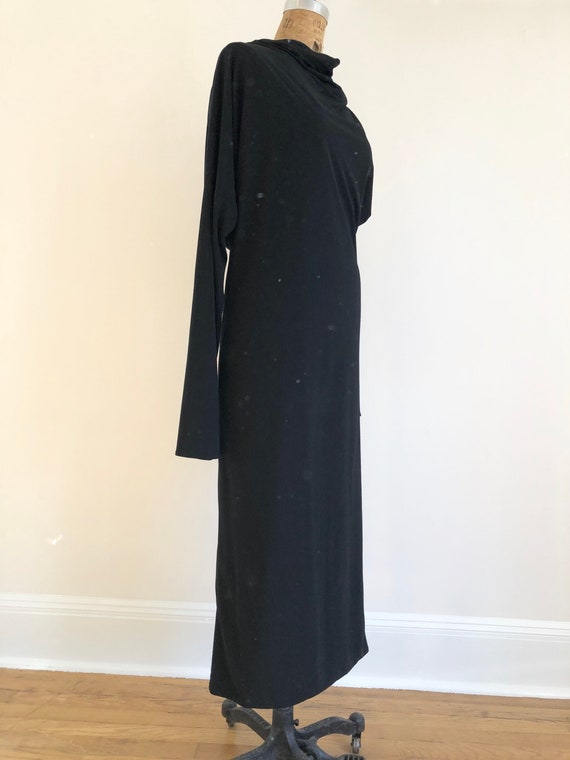 1980s Norma Kamali Black Slinky Cowl Neck Knit Dre