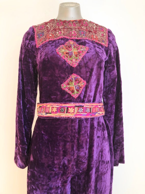 Amazing 1970s Purple Velvet Embroidered Jumpsuit S - image 2