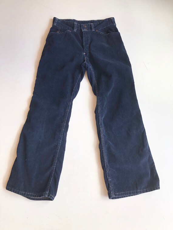 KILLER 1970s Navy Corduroy Buckle Back Flares 29”