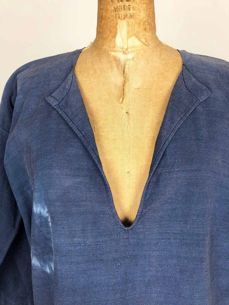 Antique Indigo Dyed French Linen Tunic S image 3