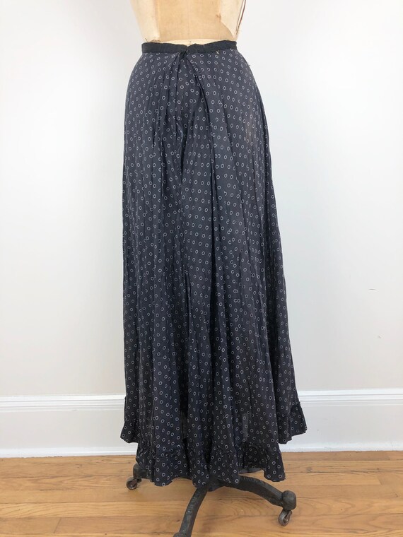 Antique 1800s Black Polka Dot Cotton Maxi Skirt L - image 5