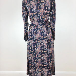 1930s Navy Blue Paisley Cotton Belted Dress M image 8