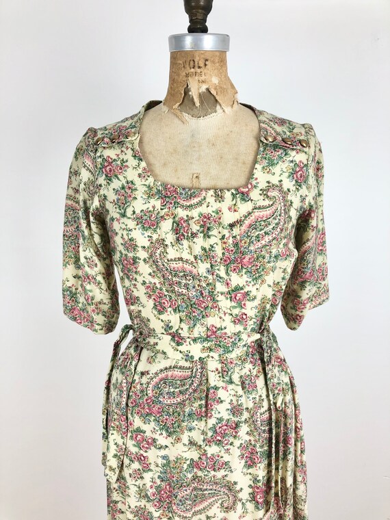 1970s Ragtime Floral Paisley Rayon Dress S - image 3