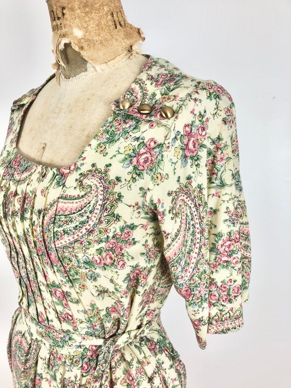 1970s Ragtime Floral Paisley Rayon Dress S - image 2