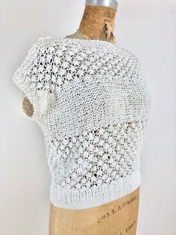 1970s White Chenille Crochet Tie Cold Shoulder To… - image 2