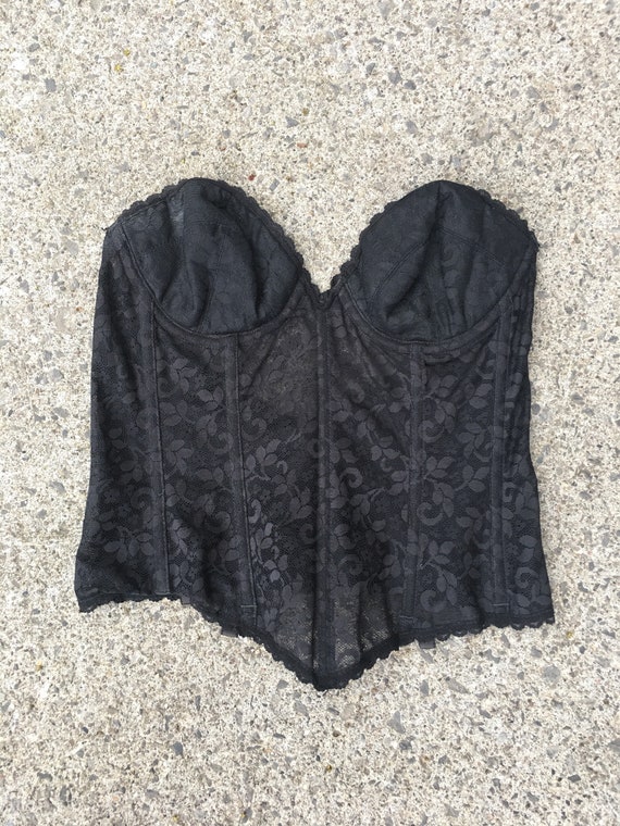 1950s Sheer Black Lace Padded Bra Corset S