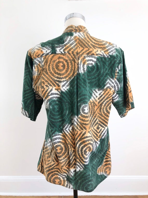 1970s Tie Dye Cotton Short Sleeve Print Shirt L - image 7