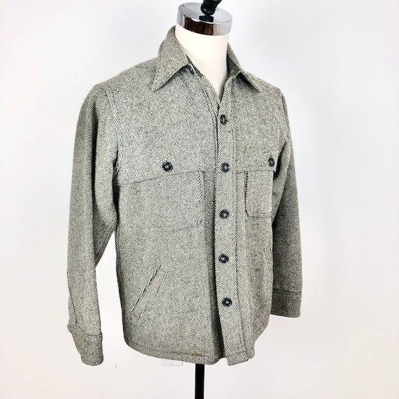 1970s Woolrich Grey Twill Wool Shirt Mackinaw Jack