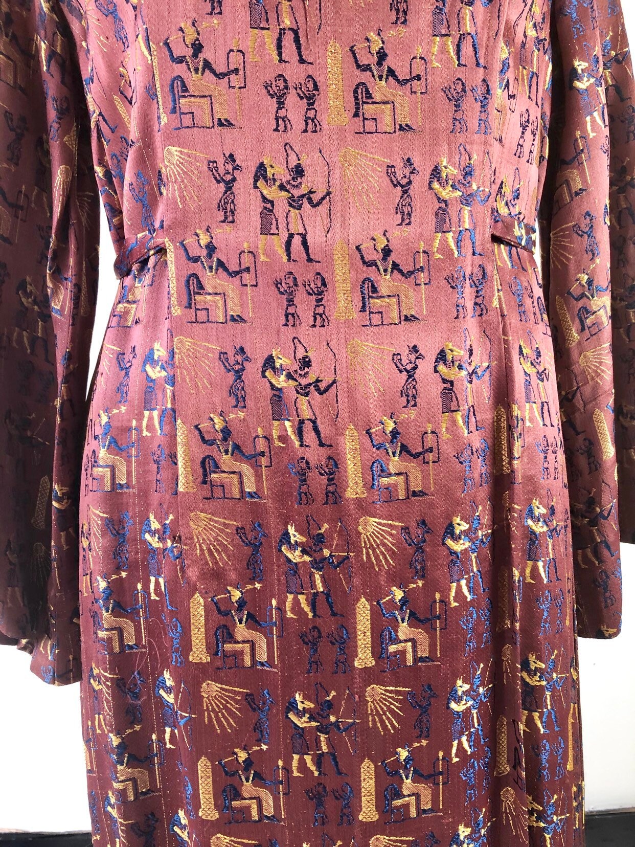 INCREDIBLE Egyptian Print Satin 1960s Maxi Dress M Etsy